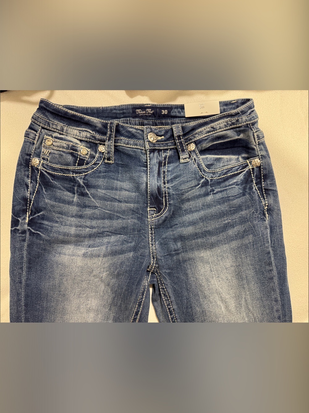 Miss Me Blue Boot Cut Jeans with Red & White Flag Embroidery - Picture 5 of 5